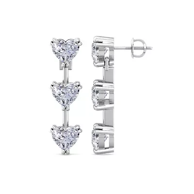 Lab Created Carat Heart Shape Lab Grown Diamond Drop Earrings In Sterling Silver