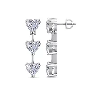Lab Created Carat Heart Shape Lab Grown Diamond Drop Earrings In Sterling Silver