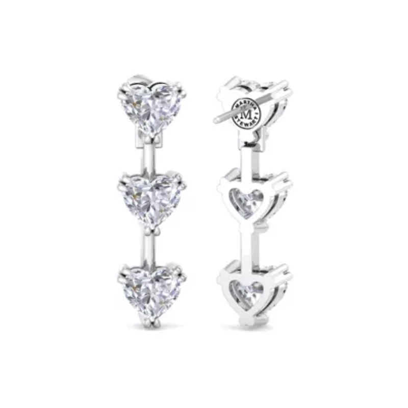 Lab Created Carat Heart Shape Lab Grown Diamond Drop Earrings In Sterling Silver