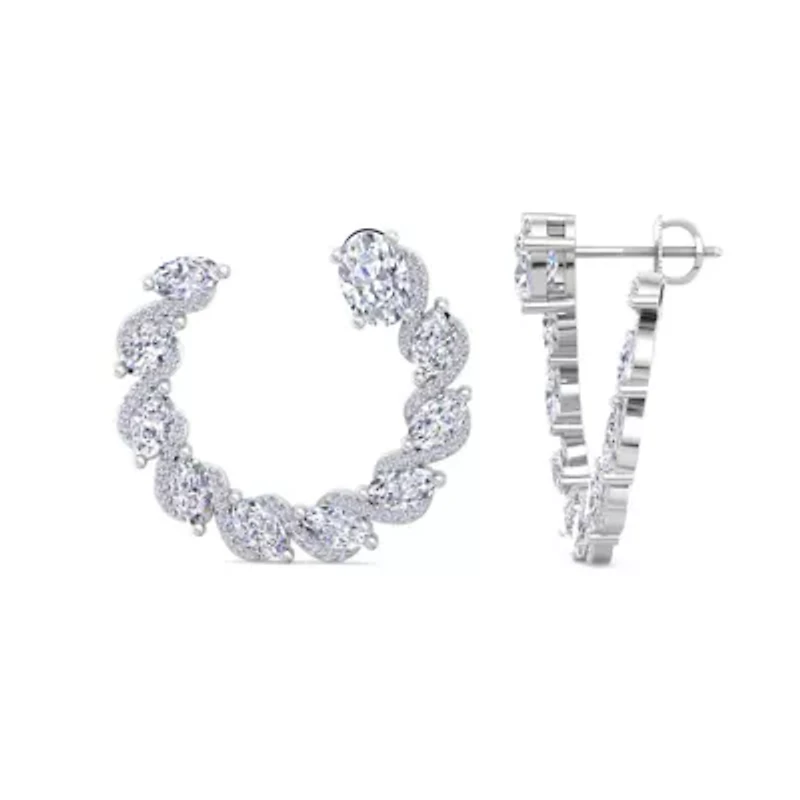 Lab Created 5 Carat Lab Grown Diamond Hoop Earrings In Sterling Silver, Oval
