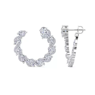 Lab Created 5 Carat Lab Grown Diamond Hoop Earrings In Sterling Silver, Oval