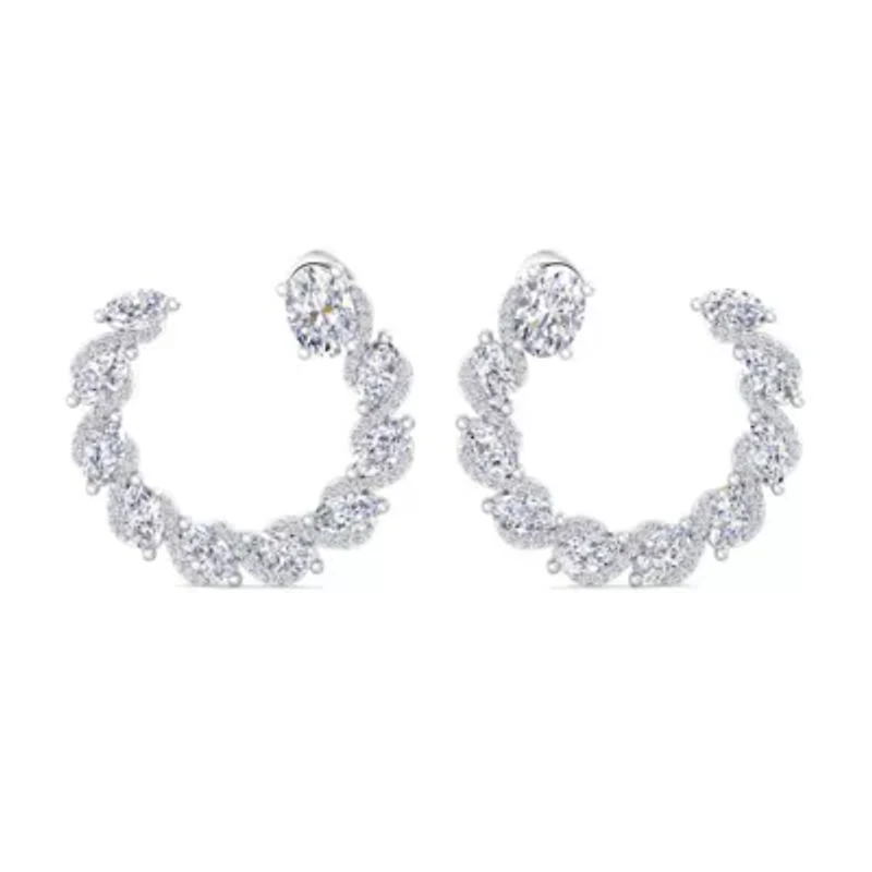 Lab Created 5 Carat Lab Grown Diamond Hoop Earrings In Sterling Silver, Oval