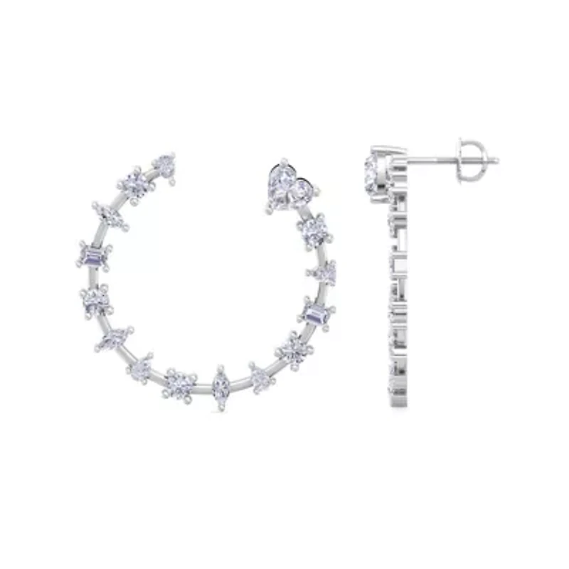 Lab Created 3 Carat Lab Grown Diamond Fancy Hoop Earrings In Sterling Silver