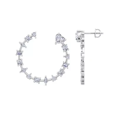 Lab Created 3 Carat Lab Grown Diamond Fancy Hoop Earrings In Sterling Silver