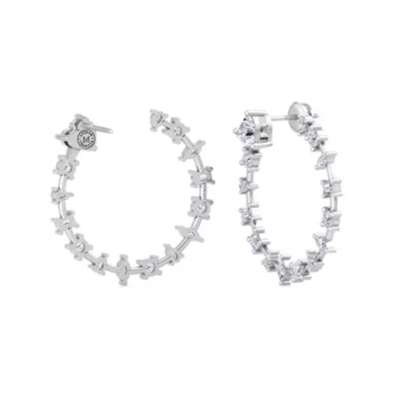 Lab Created 3 Carat Lab Grown Diamond Fancy Hoop Earrings In Sterling Silver