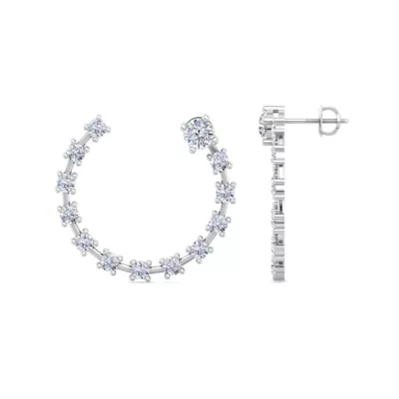 Lab Created Carat Lab Grown Diamond Hoop Earrings In Sterling Silver