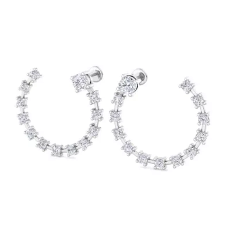 Lab Created Carat Lab Grown Diamond Hoop Earrings In Sterling Silver