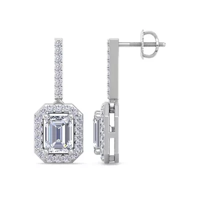 Lab Created 2 1/2 Carat Emerald Cut Lab Grown Diamond Drop Earrings In Sterling Silver