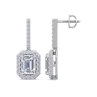 Lab Created 2 1/2 Carat Emerald Cut Lab Grown Diamond Drop Earrings In Sterling Silver