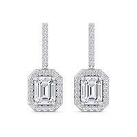 Lab Created 2 1/2 Carat Emerald Cut Lab Grown Diamond Drop Earrings In Sterling Silver