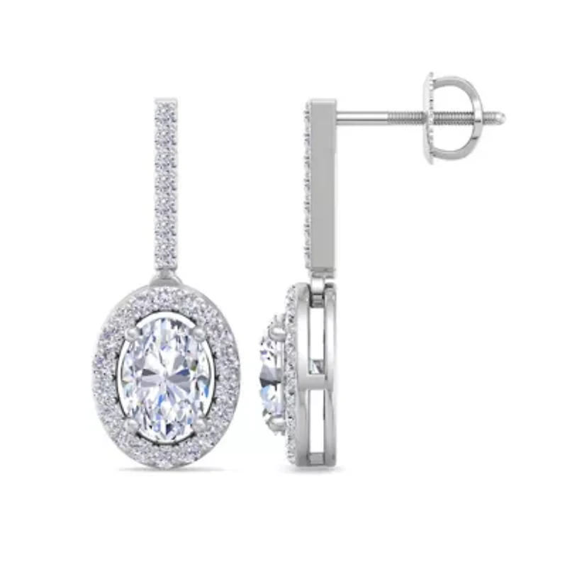 Lab Created 2 1/2 Carat Oval Shape Lab Grown Diamond Drop Earrings In Sterling Silver
