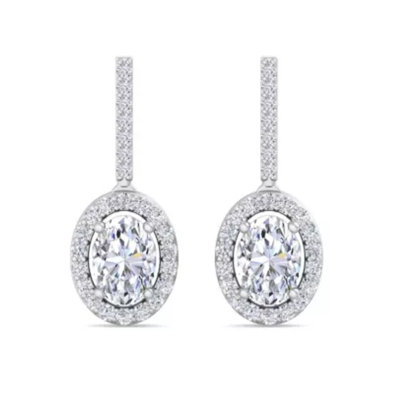 Lab Created 2 1/2 Carat Oval Shape Lab Grown Diamond Drop Earrings In Sterling Silver