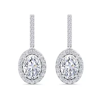 Lab Created 2 1/2 Carat Oval Shape Lab Grown Diamond Drop Earrings In Sterling Silver