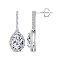 Lab Created 2 1/2 Carat Pear Shape Lab Grown Diamond Drop Earrings In Sterling Silver