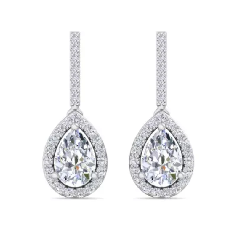 Lab Created 2 1/2 Carat Pear Shape Lab Grown Diamond Drop Earrings In Sterling Silver