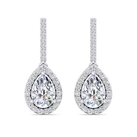 Lab Created 2 1/2 Carat Pear Shape Lab Grown Diamond Drop Earrings In Sterling Silver