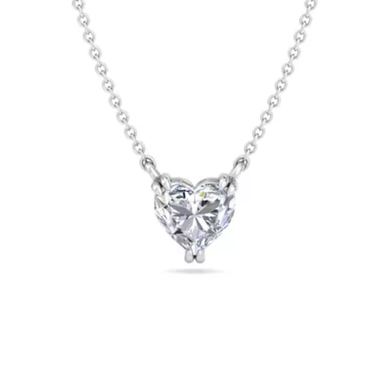 Lab Created Carat Heart Shape Lab Grown Diamond Solitaire Necklace In Sterling Silver