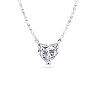 Lab Created Carat Heart Shape Lab Grown Diamond Solitaire Necklace In Sterling Silver