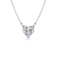 Lab Created Carat Heart Shape Lab Grown Diamond Solitaire Necklace In Sterling Silver