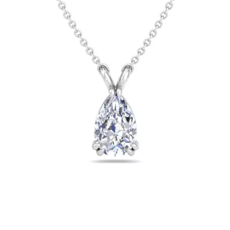 Lab Created Carat Pear Shape Lab Grown Diamond Solitaire Necklace In Sterling Silver