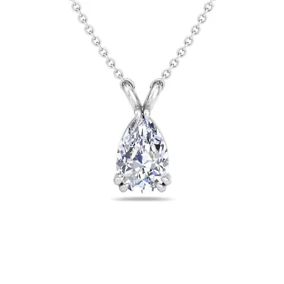 Lab Created Carat Pear Shape Lab Grown Diamond Solitaire Necklace In Sterling Silver