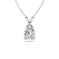 Lab Created Carat Pear Shape Lab Grown Diamond Solitaire Necklace In Sterling Silver