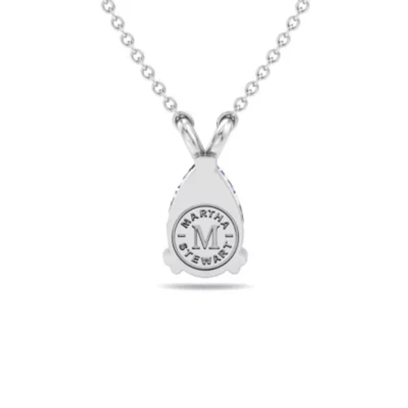 Lab Created Carat Pear Shape Lab Grown Diamond Solitaire Necklace In Sterling Silver