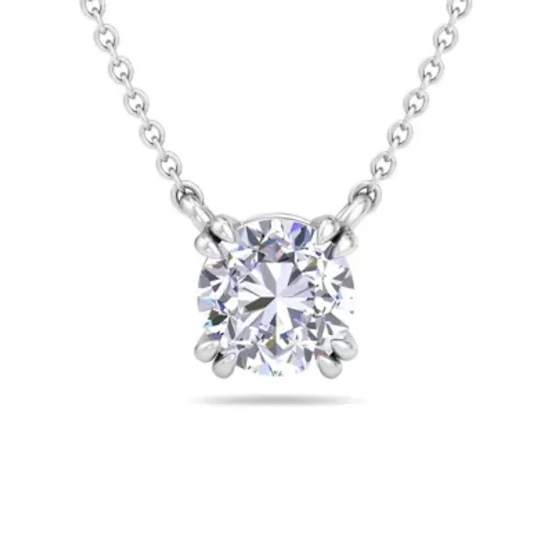 Lab Created Carat Round Shape Lab Grown Diamond Solitaire Necklace In Sterling Silver