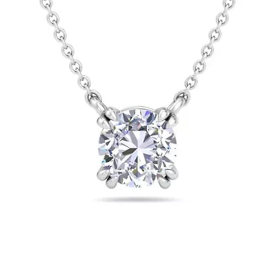 Lab Created Carat Round Shape Lab Grown Diamond Solitaire Necklace In Sterling Silver