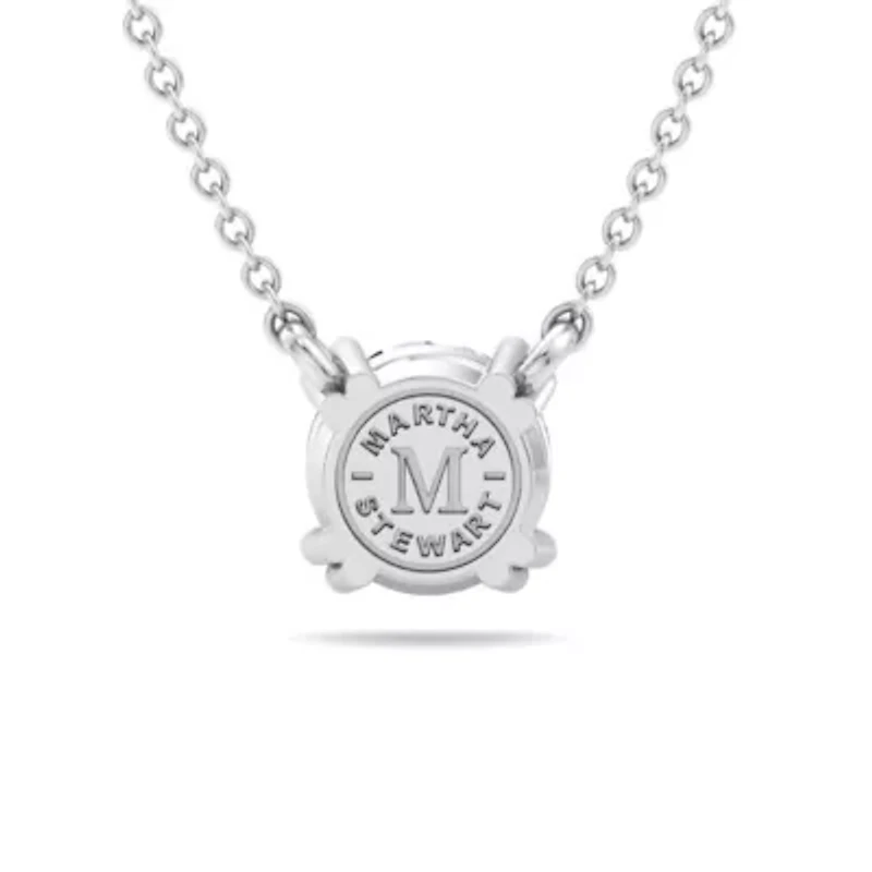 Lab Created Carat Round Shape Lab Grown Diamond Solitaire Necklace In Sterling Silver