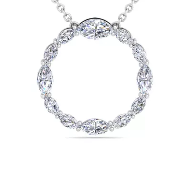 Lab Created 4 Carat Lab Grown Diamond Marquise Circle Necklace In Sterling Silver