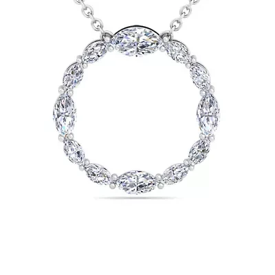 Lab Created 4 Carat Lab Grown Diamond Marquise Circle Necklace In Sterling Silver