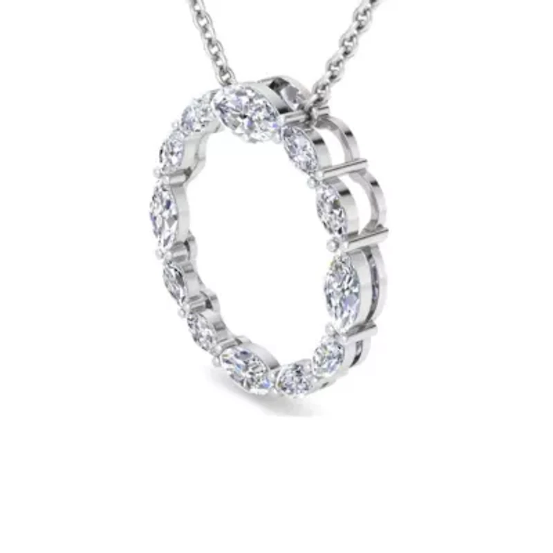 Lab Created 4 Carat Lab Grown Diamond Marquise Circle Necklace In Sterling Silver
