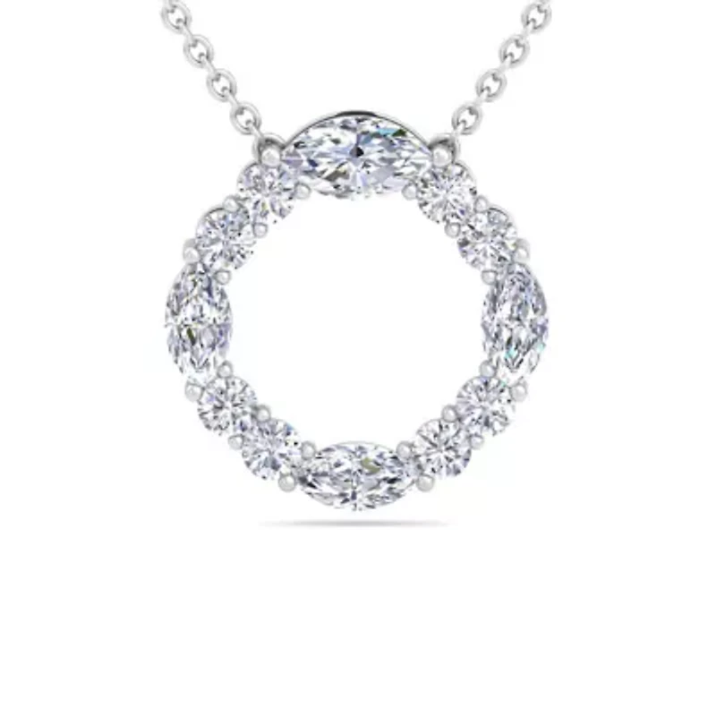 Lab Created 4 Carat Lab Grown Diamond Marquise and Round Circle Necklace In Sterling Silver