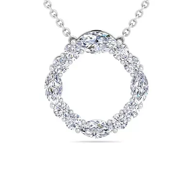 Lab Created 4 Carat Lab Grown Diamond Marquise and Round Circle Necklace In Sterling Silver