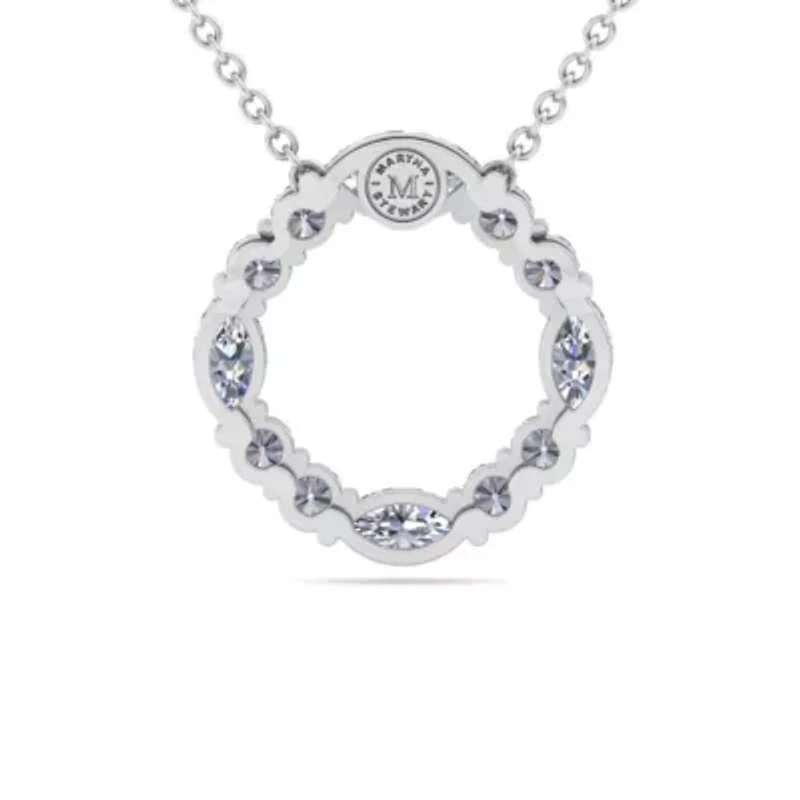 Lab Created 4 Carat Lab Grown Diamond Marquise and Round Circle Necklace In Sterling Silver