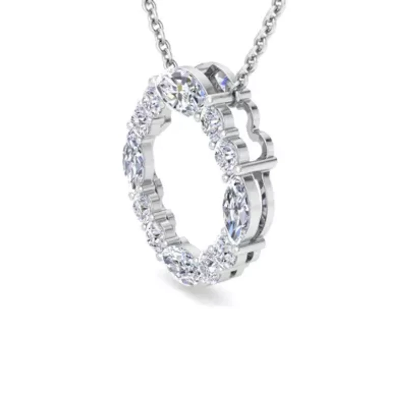 Lab Created 4 Carat Lab Grown Diamond Marquise and Round Circle Necklace In Sterling Silver