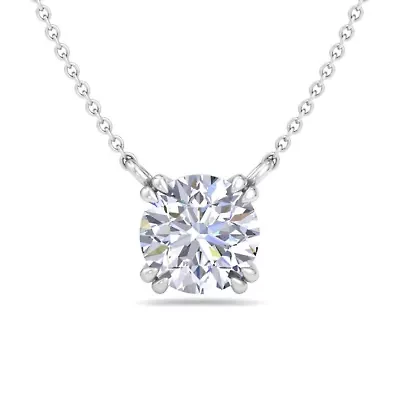 Lab Created 3 Carat Round Shape Lab Grown Diamond Solitaire Necklace In Sterling Silver
