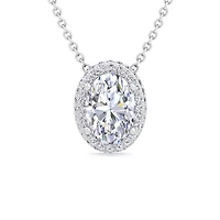 Lab Created 2 1/4 Carat Oval Shape Lab Grown Diamond Halo Necklace In Sterling Silver