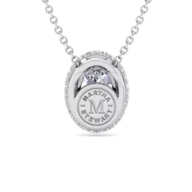 Lab Created 2 1/4 Carat Oval Shape Lab Grown Diamond Halo Necklace In Sterling Silver