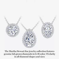 Lab Created 2 1/4 Carat Oval Shape Lab Grown Diamond Halo Necklace In Sterling Silver