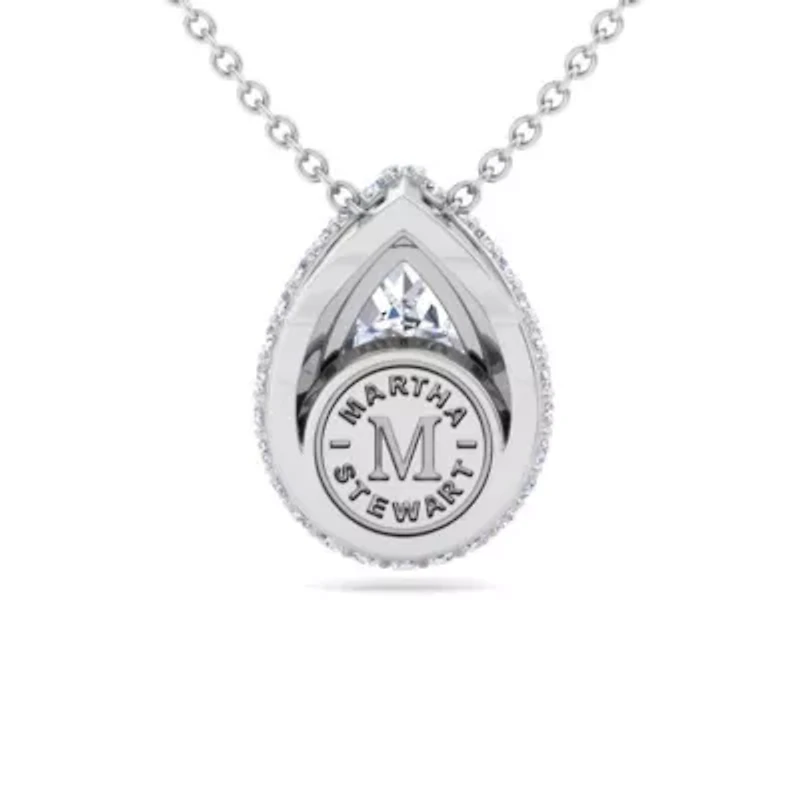 Lab Created 2 1/4 Carat Pear Shape Lab Grown Diamond Halo Necklace In Sterling Silver