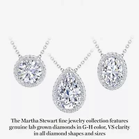Lab Created 2 1/4 Carat Pear Shape Lab Grown Diamond Halo Necklace In Sterling Silver