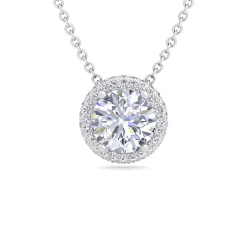 Lab Created 2 1/4 Carat Lab Grown Diamond Halo Necklace In Sterling Silver