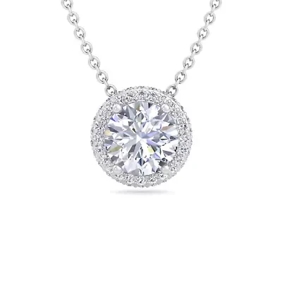 Lab Created 2 1/4 Carat Lab Grown Diamond Halo Necklace In Sterling Silver