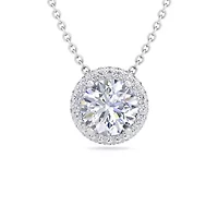 Lab Created 2 1/4 Carat Lab Grown Diamond Halo Necklace In Sterling Silver