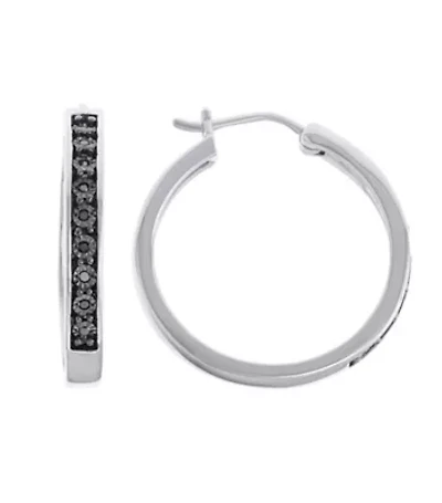 1/10 CTTW Diamond Hoop Earring Rhodium Plated Sterling Silver