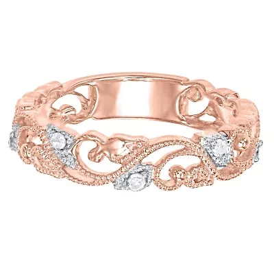 1/10 CTTW Diamond Vintage Look band Rose Gold Plated SterlingSilver