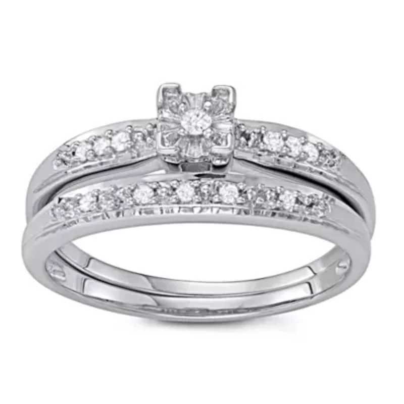 1/10 CTTW White Diamond Bridal Promise Ring Set Sterling Silver