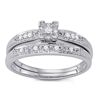1/10 CTTW White Diamond Bridal Promise Ring Set Sterling Silver